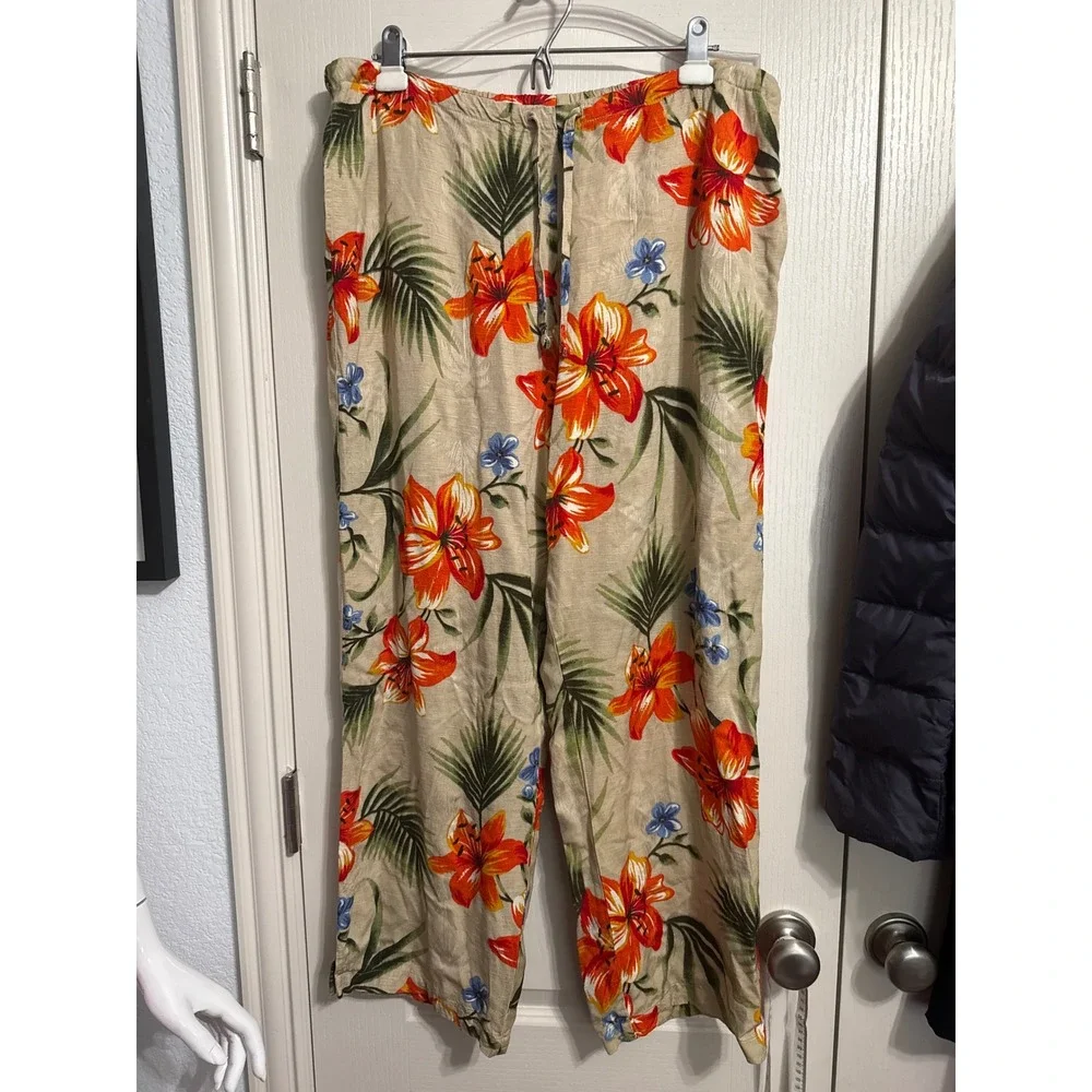 Y2K Matching Tropical Floral Pant Set Hawaiian Summer Retro Vacation Coastal - Picture 6 of 8